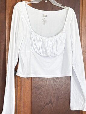 NWT White Gathered Bust Long Sleeve Top by SO